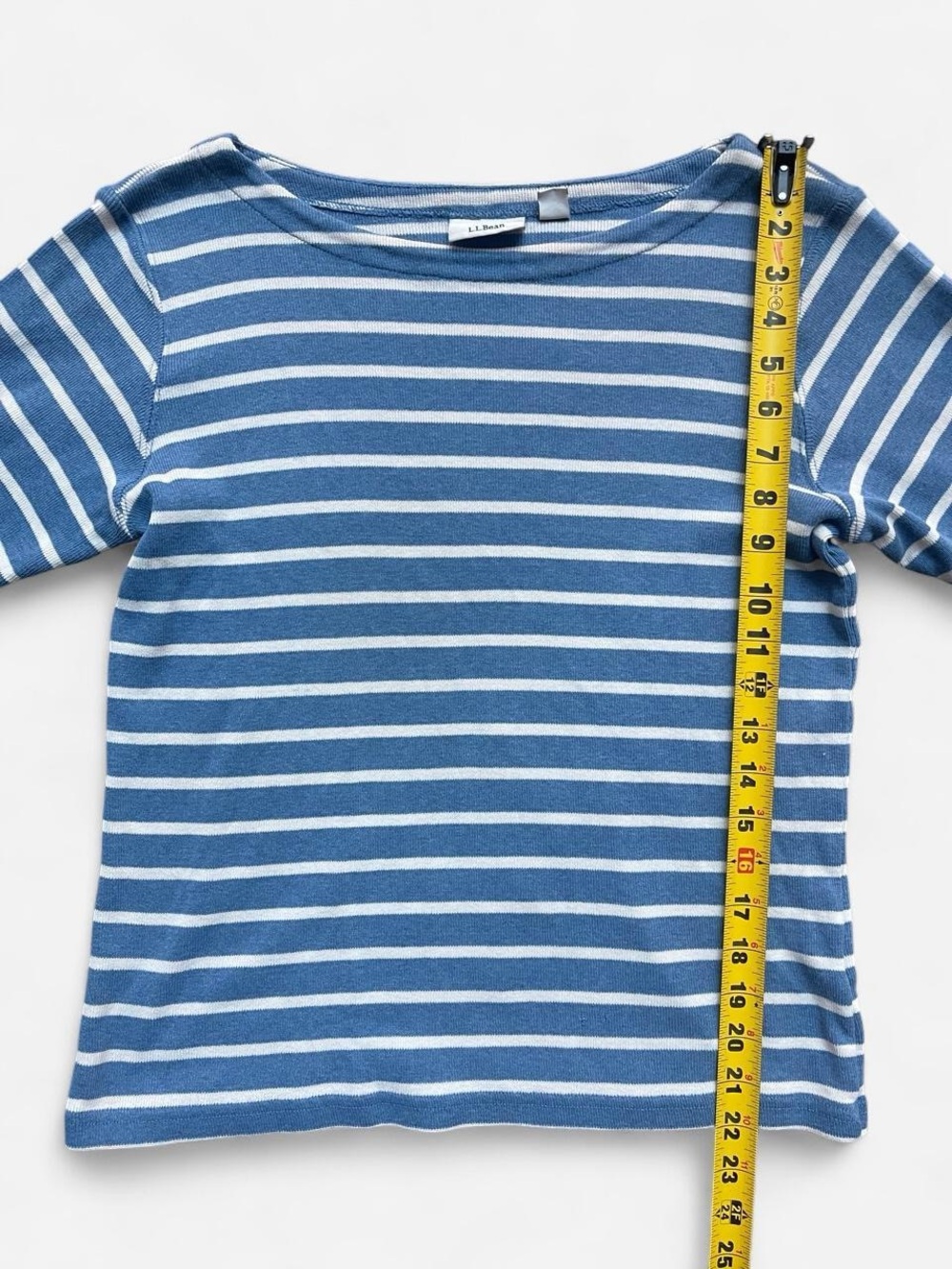 L.L.Bean Blue White Striped 3/4 Sleeves Boatneck 100% Cotton Pullover Sweater MP - Picture 4 of 6